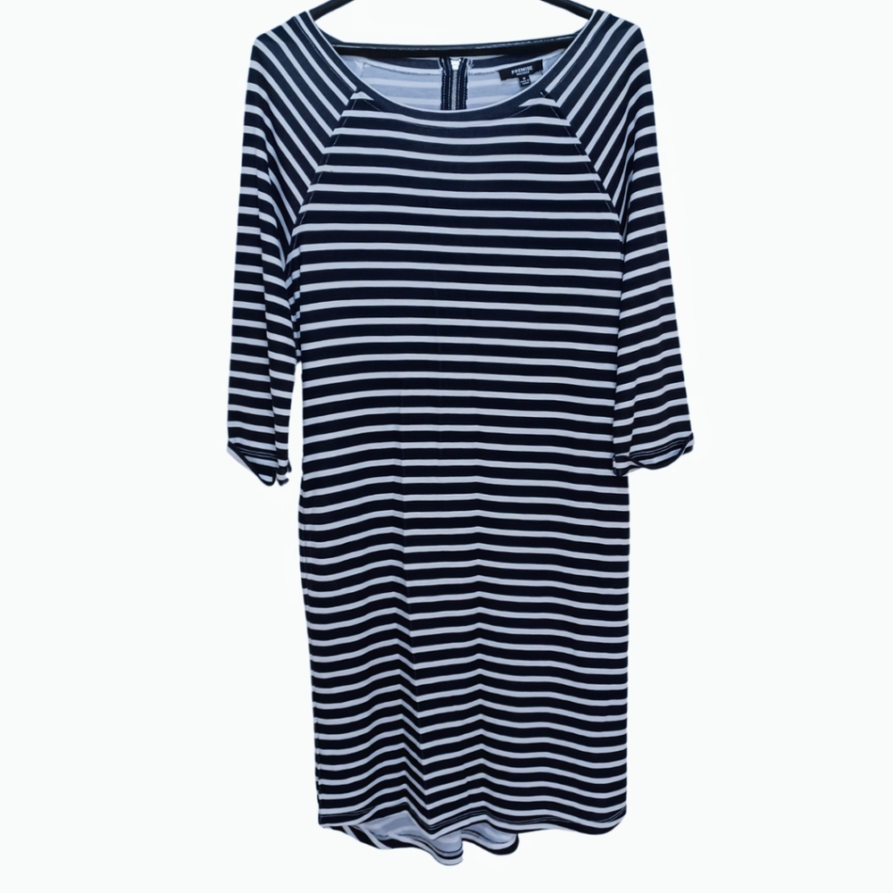 Premise Midi Dress Blue White Striped Pockets